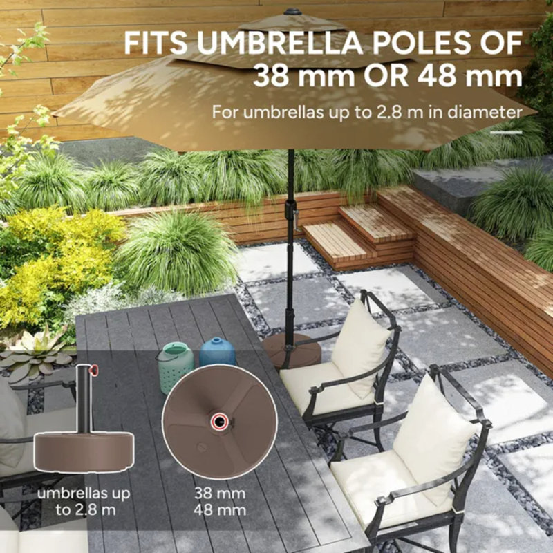 Porte-parapluie de patio rond rond, porte-parapluie extérieur remplissable robuste, sable / eau jusqu'à 44 lb / 40 lb, brun