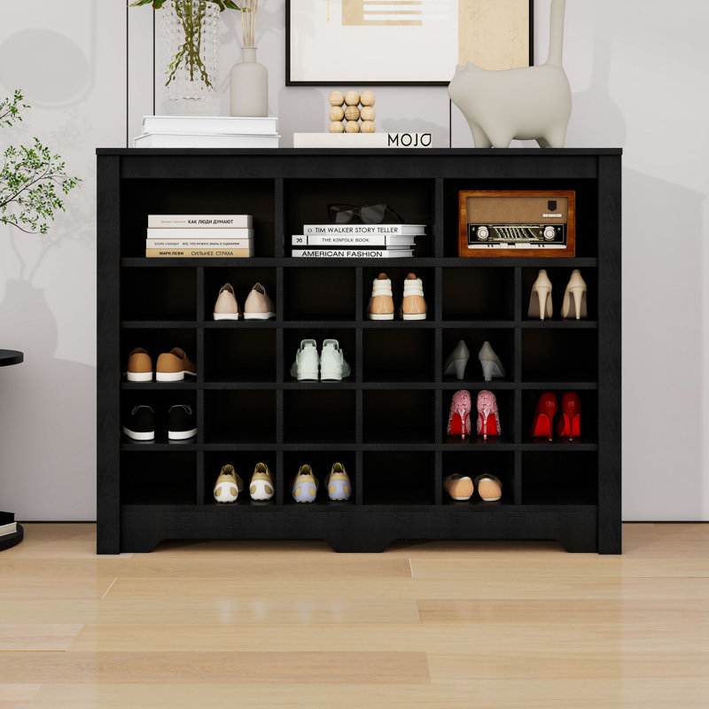 24 Shoe Console,Modern Shoe Cabinet Storage With Curved Base,Versatile Sideboard, Black