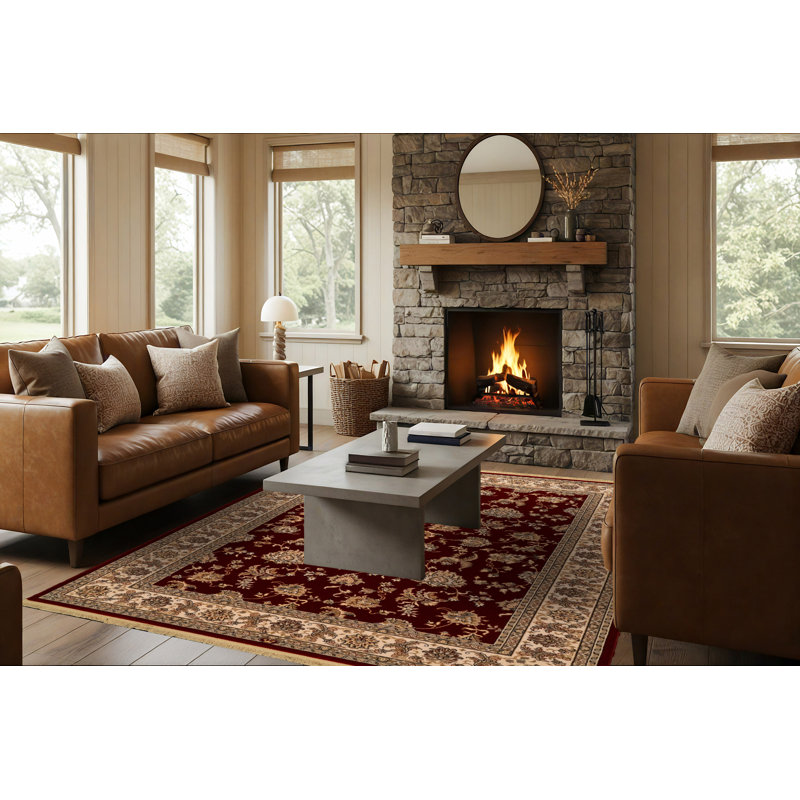 Tapis décoratif en laine rouge Hermione, Rectangle 7 pi 10 po x 10 pi 10 po