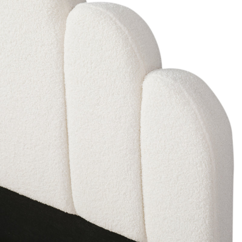 3FT Single Petal-Shaped Upholstered Bed, Cream White Boucle