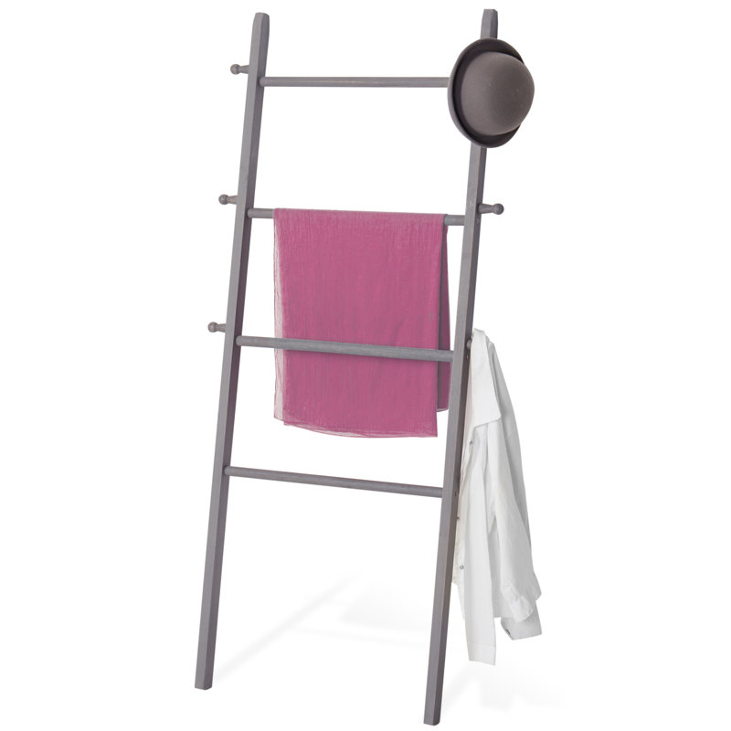 Wood 4 Freestanding Towel Rack, Grey