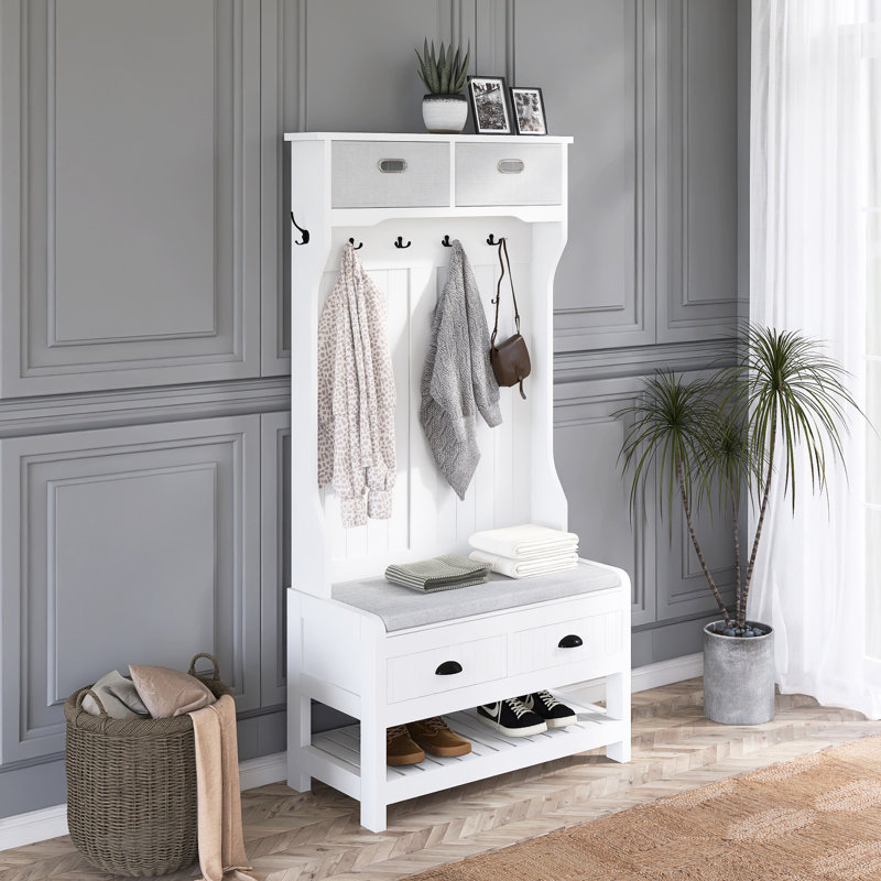 Hall Tree With 3-In-1 Design, White