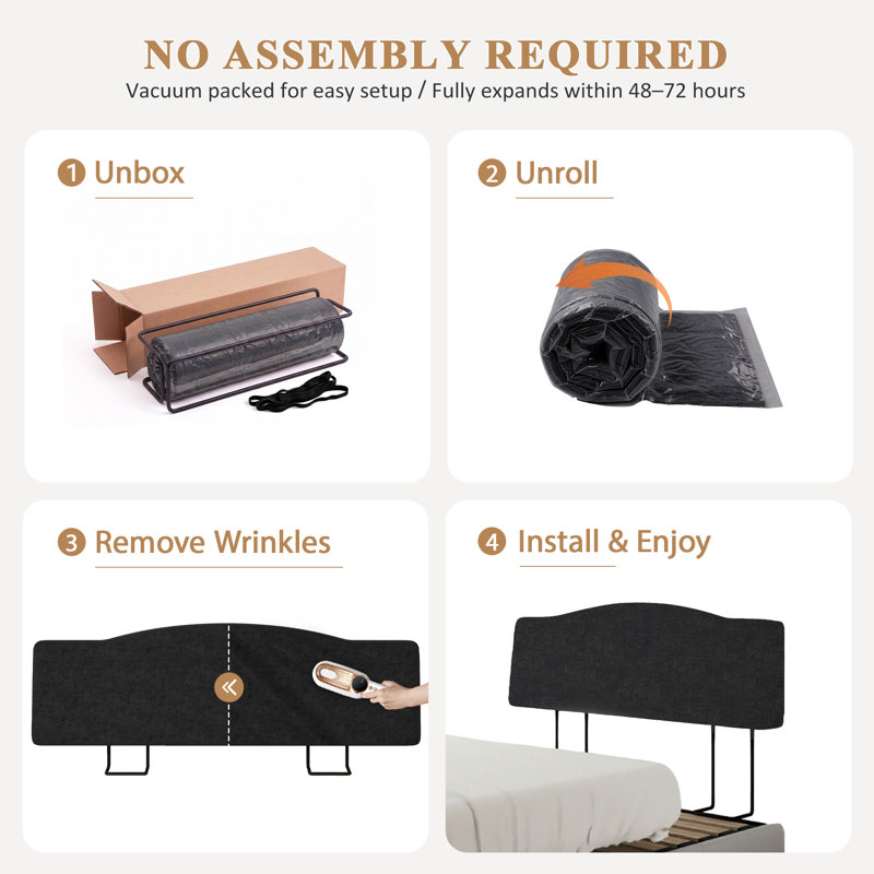 Upholstered Linen Headboard with Adjustable Height, King, Black