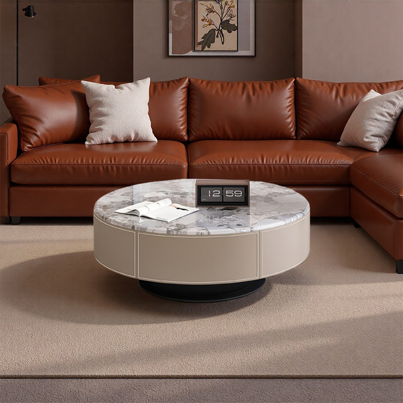 Table basse ronde moderne en marbre, H 13,8 po x L 31,5 po x l 31,5 po