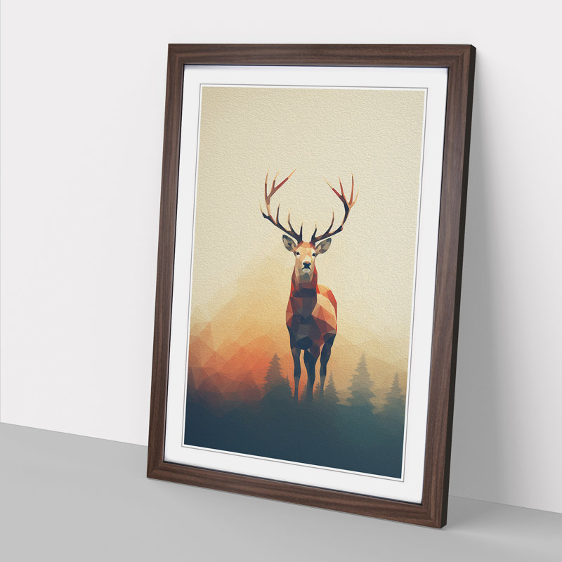 Deer Minimalism No.2 - Single Picture Frame Print on Wood, 46" H x 34" W x 2" D, Walnut
