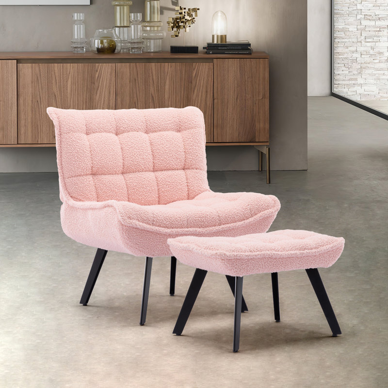 Caernarfon Upholstered Slipper Chair with Footstool, Pink
