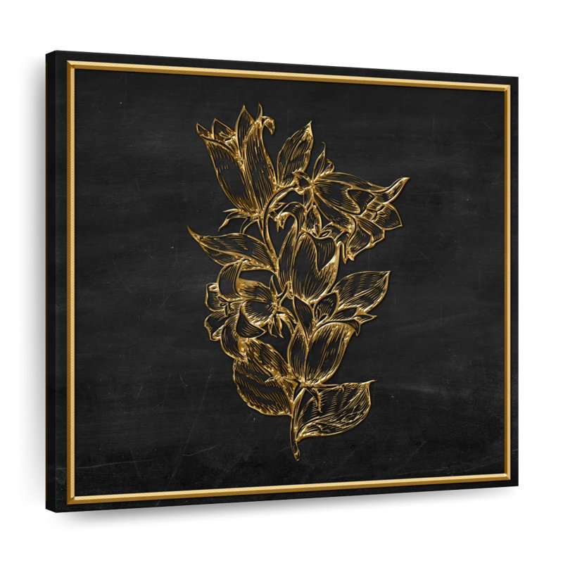Fleurs tropicales dorées - reproduction sur toile tendue, H 30 po x l 30 po x P 1,25 po