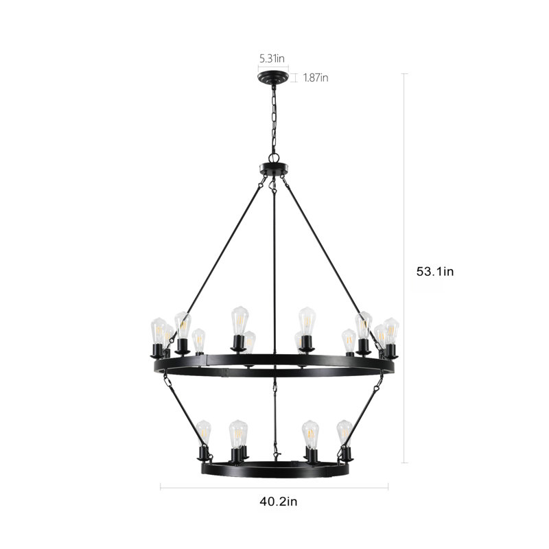 Retro Style Large 2-Tier Circular Ceiling Ironwork Chandelier