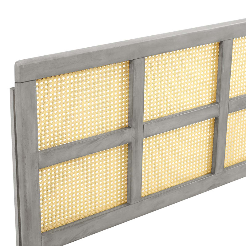 Luana Cane Mid-Century Modern Headboard by Modway, Gray, Queen