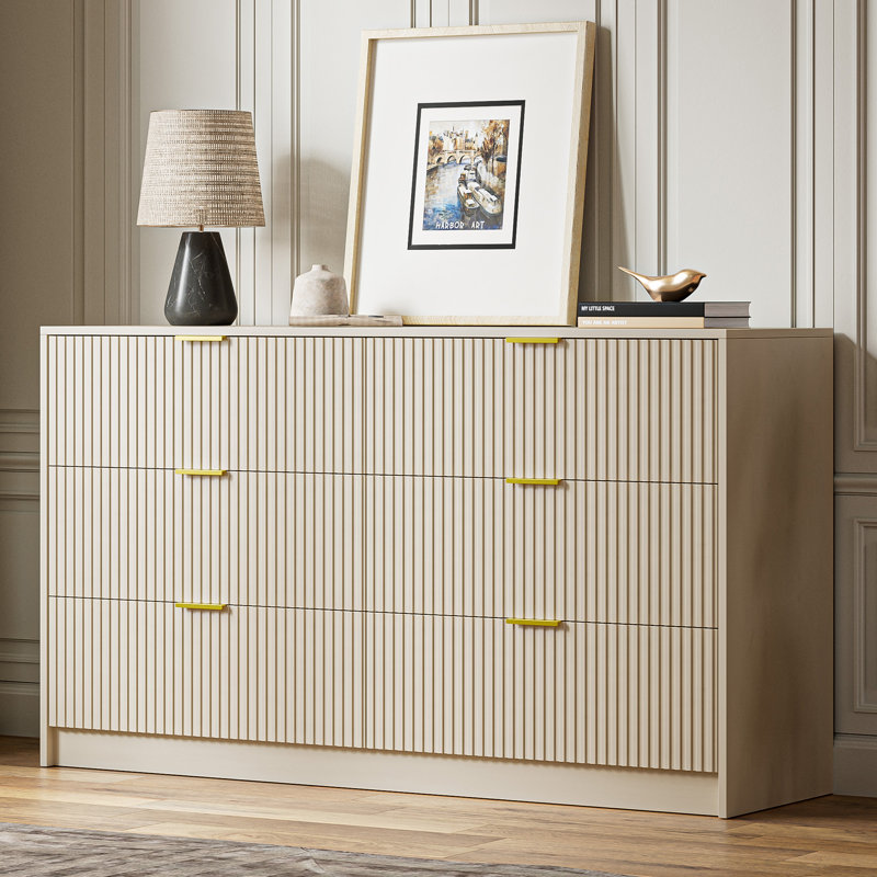 Commode 6 tiroirs, l 55,1 po, Beige