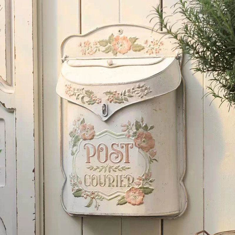 Metal Wall Mounted Post Box, Beige, 39.4cm H x 27.4cm W x 9.9cm D