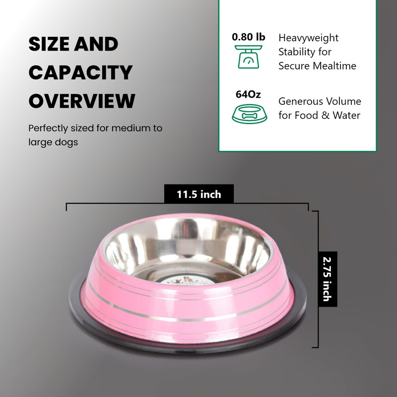 Bol pour animaux de compagnie antidérapant, Rose, 64 oz