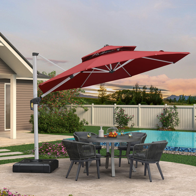 Parasol extérieur Legend avec base, Terra, H 108 po x l 156 po x P 156 po