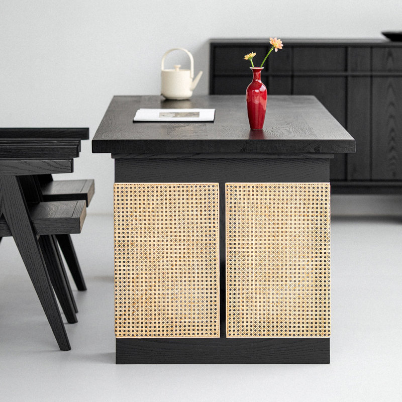 Durable Solid Wood Rattan Multi-functional Desk, 29.52" H x 94.48" W x 31.49" D