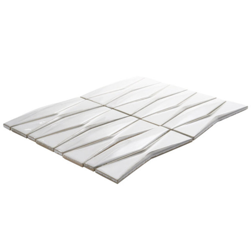 Nabi Harlequin 2x8 Glossy Glass Mosaic Tile, Natural White