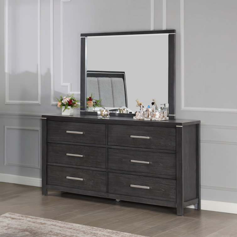 Commode double 6 tiroirs en bois massif avec miroir Annet