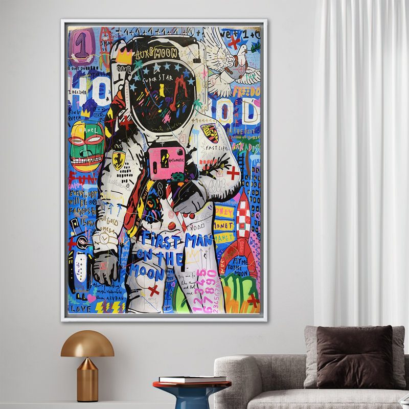 Art moderne sur toile, art mural moderne pour les passionnés de l'espace, H 30 cm x l 20 cm, Cadre flottant blanc