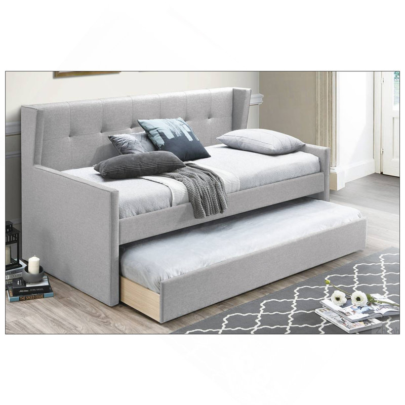 Contemporary Style 1pc Day Bed w/ Slat Trundle Button Tufted Light Gray Finish Bedroom Furniture
