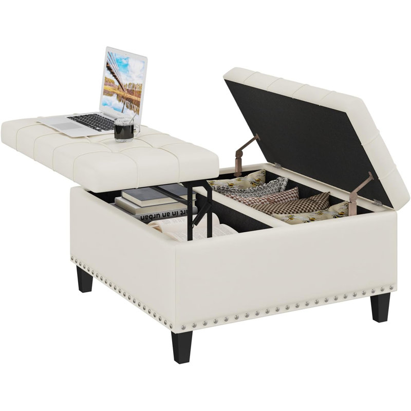 Pirja Faux Leather Ottoman, Beige