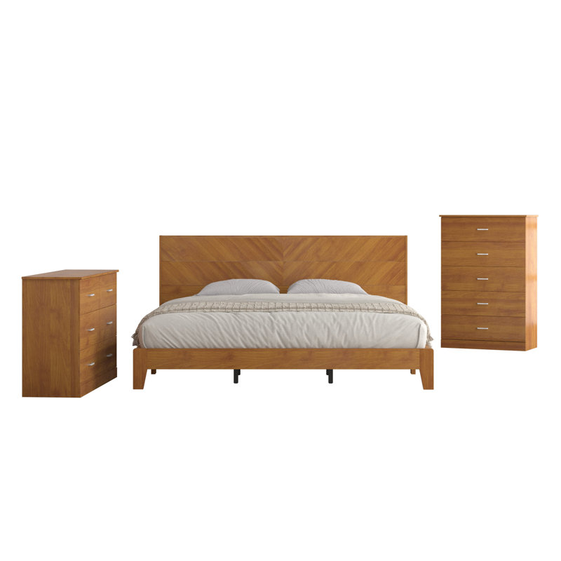 Ensemble de chambre à coucher 3 pièces Curtis, Très grand, Noyer ambré