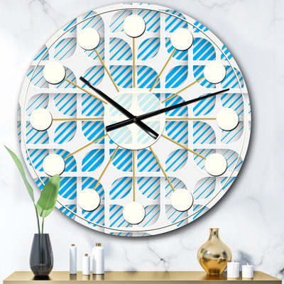 Horloge murale 3D blanche et bleue II - Mid-Century