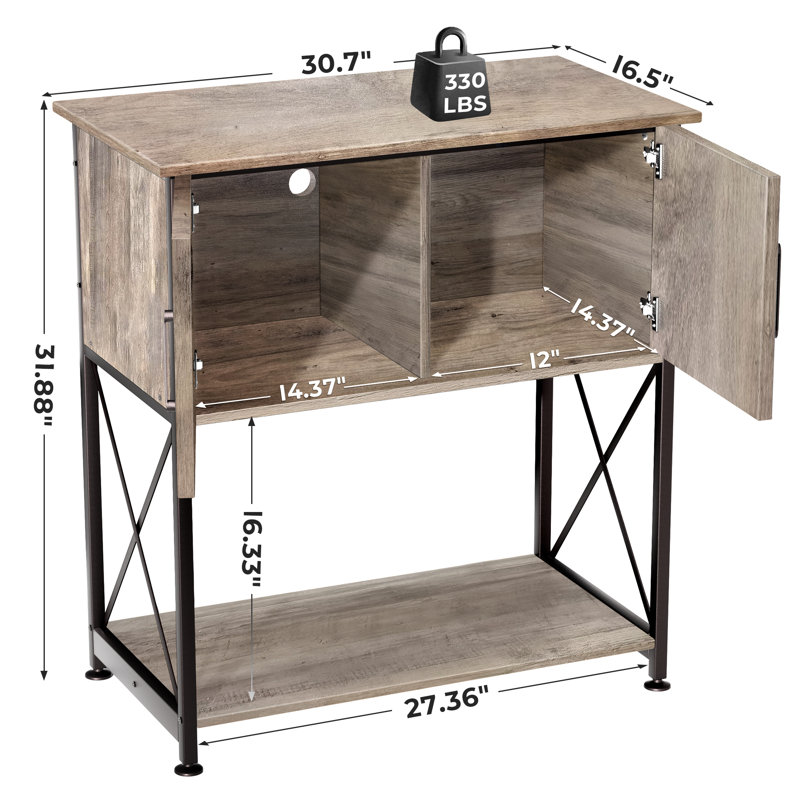Gray Metal and MDF 29 Gallon Aquarium Stand with Storage Cabinet