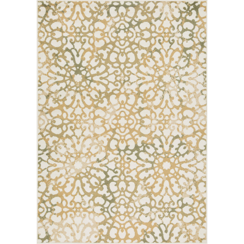 Tapis jaune / vert Noren Ikat, Rectangle 5 pi x 7 pi