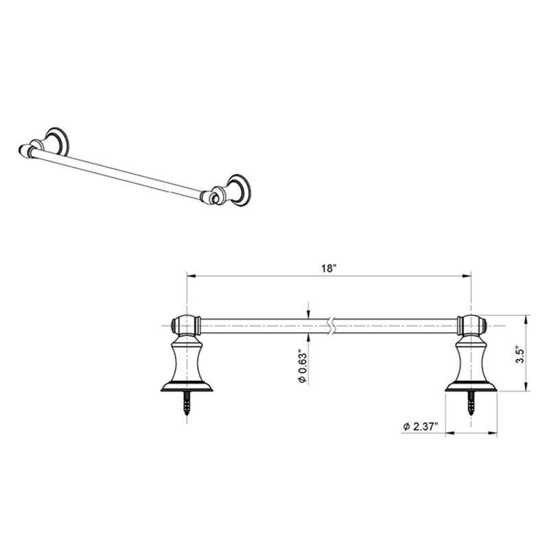 Barre à serviettes murale 18" Highlander, Nickel satiné
