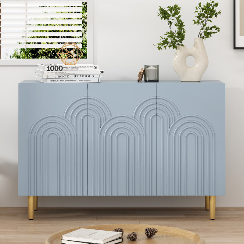 Blue 47" Modern MDF Sideboard with Cloud Relief Pattern