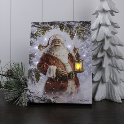 White Gold Santa 8X6 Lighted Tabletop Canvas