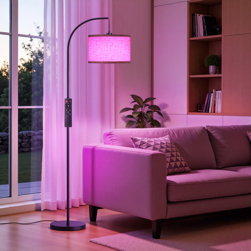 64" Arc Floor Lamp with Remote Control,Bulb Included, Black