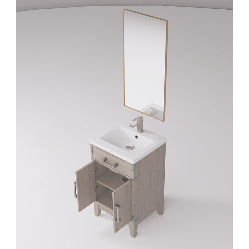 Meuble-lavabo simple 20 po X P 18 po D, comptoir en acrylique, 18 po Ensemble miroir et robinet, Gris, 20.05"