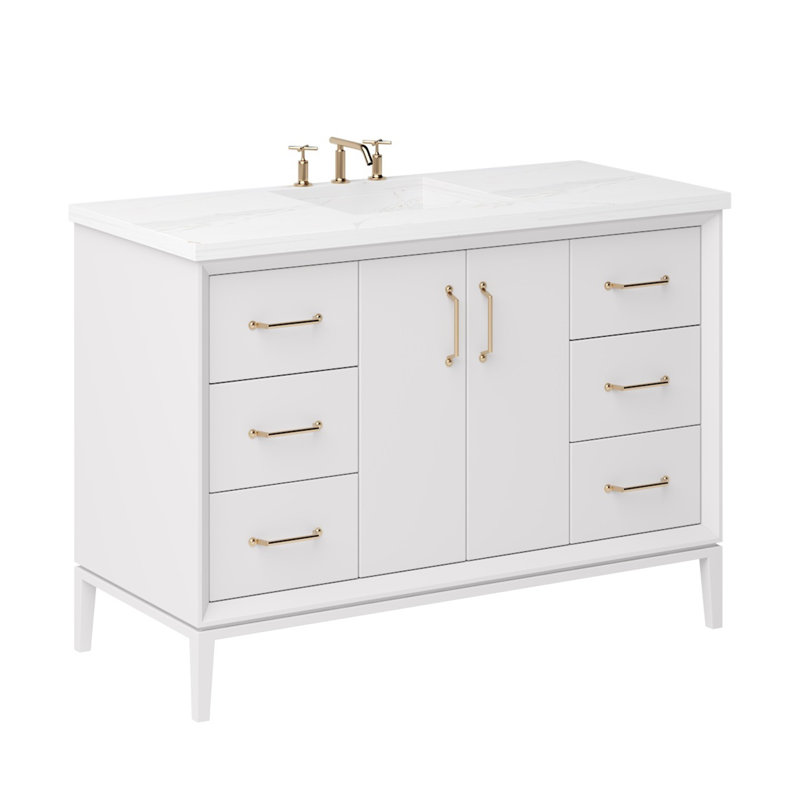 Alexandra Single Extra Wide Bath Vanity, Strong White, Satin Gold, 54"