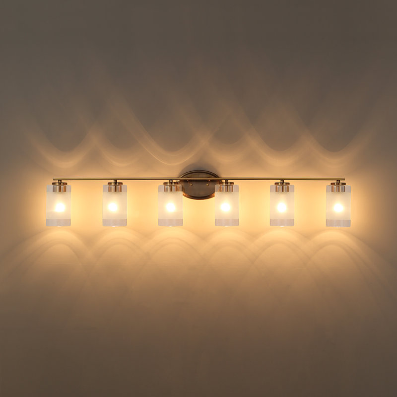 49.25" 6 - Light Dimmable Vanity Light with Glass Shade, Brushed Gold