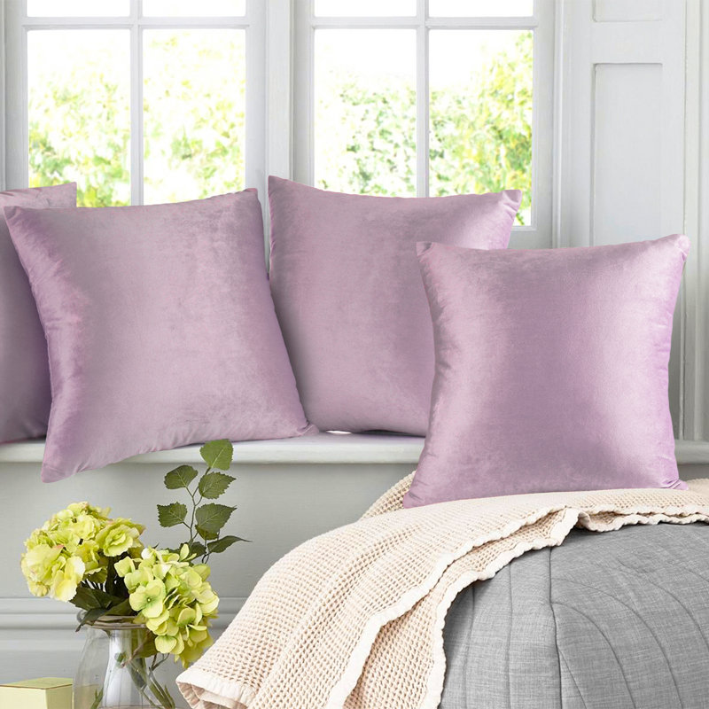 Ensemble de 4 coussins décoratifs en velours Nestl, H 16 po x l 16 po, Gris clair lavande