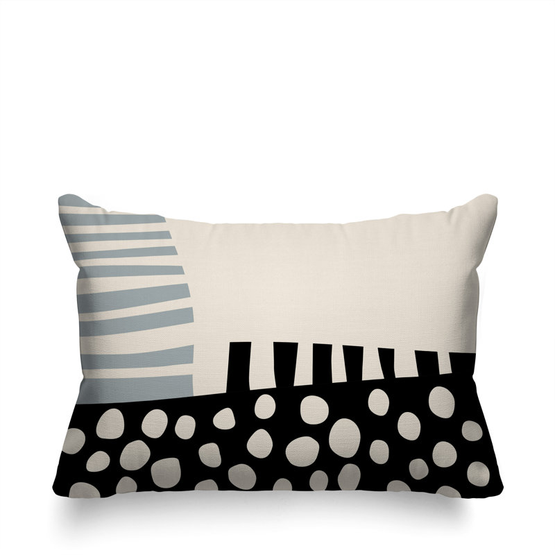 Oreiller rectangulaire réversible intérieur / extérieur Nea, H 18 po x l 25 po, Gris / noir / blanc cassé