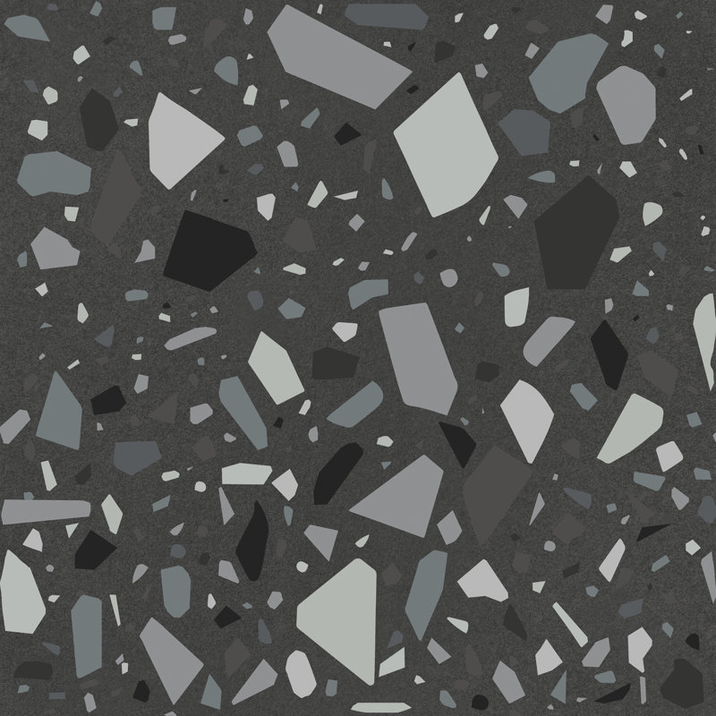 Confetti 8" x 8" Italian Terrazzo Porcelain Tile, Black/Navy Blue