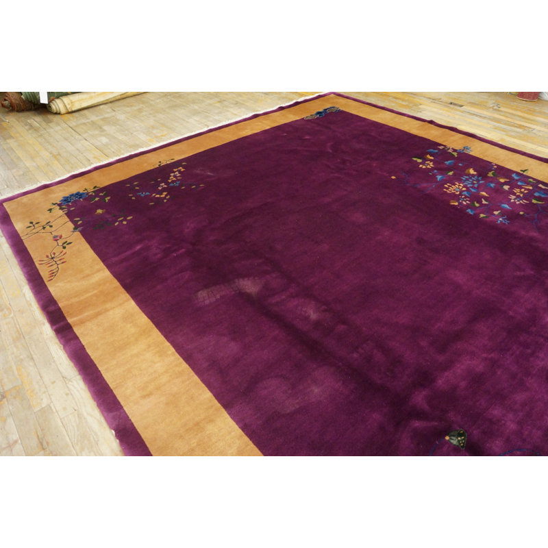 Tapis mauve antique en laine Art déco