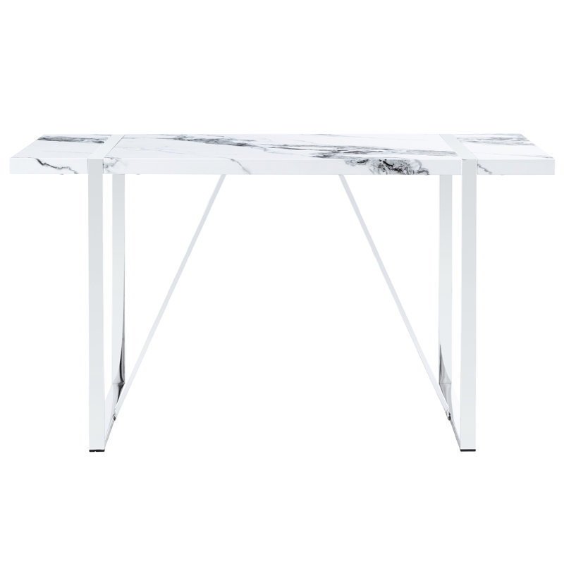 Table de salle à manger Bennington 55 pouces rectangulaire en faux marbre, 4 places, blanche et argentée, assemblage rapide et facile, table de salon pour 4 personnes, motif simple