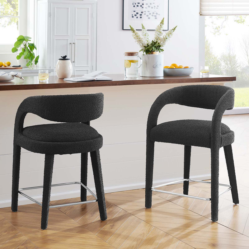 Modway Pinnacle Upholstered Stool, Counter Stool (24.5" Seat Height), Silver, Black