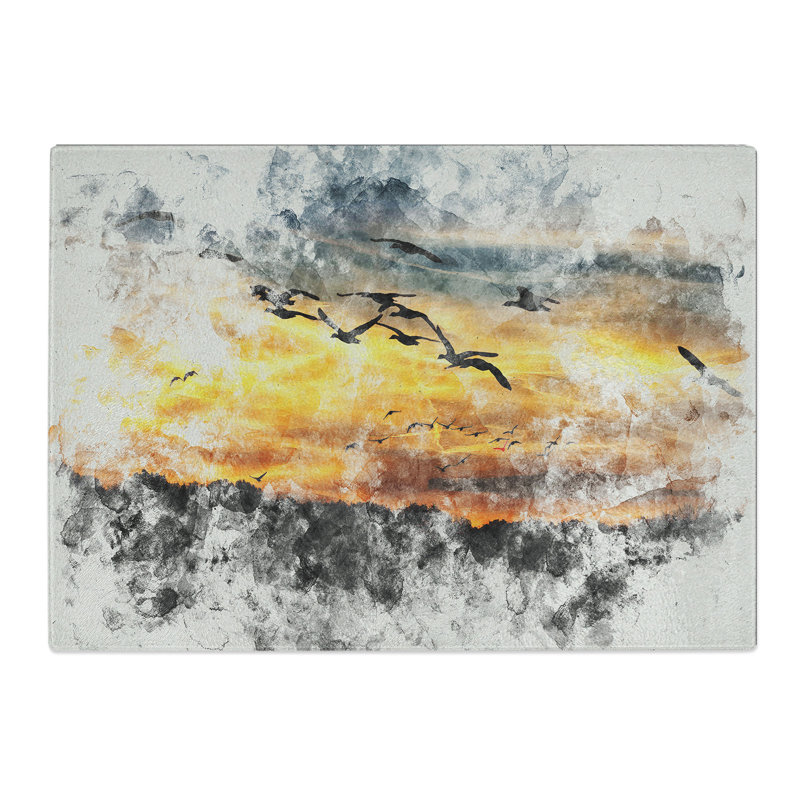 Geese at Sunset Watercolour Chopping Board, 0.4cm H x 20cm W x 28.5cm L