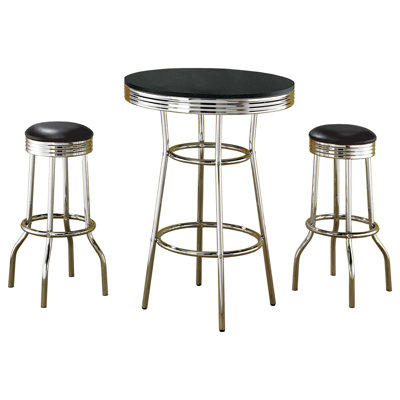 Ensemble de table bistro 3 pièces ronde des années 1950