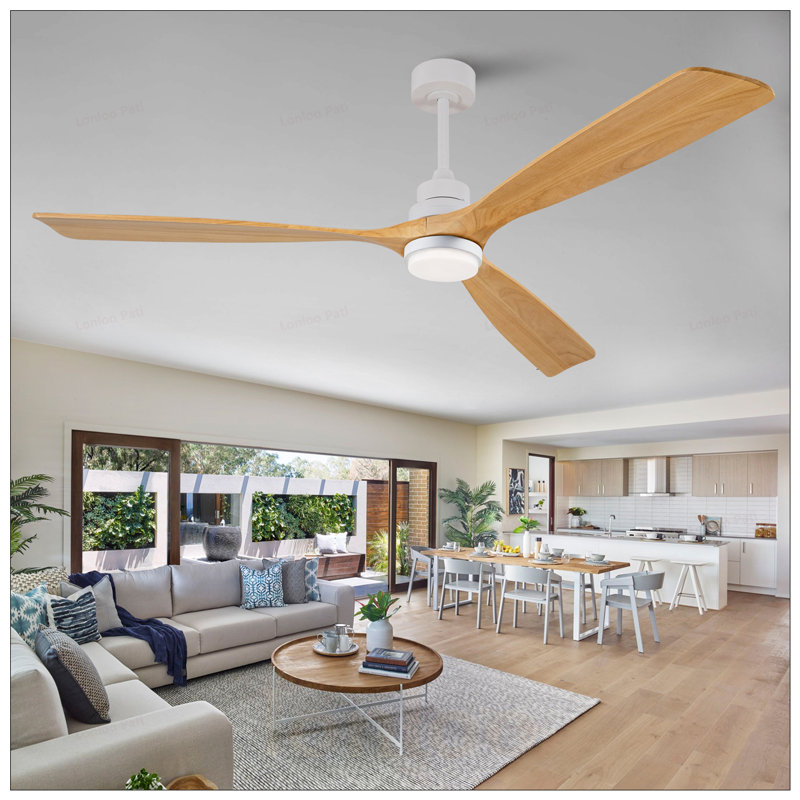 Ventilateur de plafond moderne de 72 pouces avec 3 lumières DEL à intensité variable, pales en bois massif, télécommande et moteur à courant continu réversible