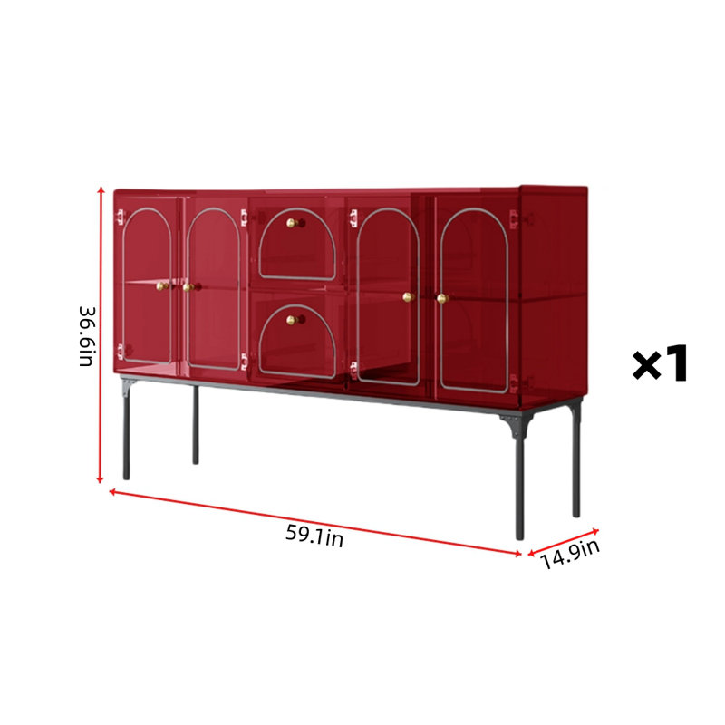 Italian Style Light Luxury Accent Cabinet Sideboard, Red, 36.6" H x 47.2" W x 14.9" D