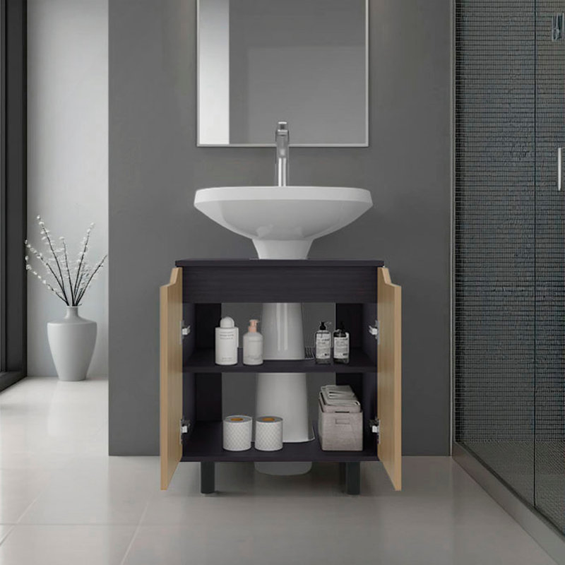 Marlo Under Sink Cabinet With Two Doors And Interior Storage Shelves, Cut-Out Back, 22 Wide Freestanding, Modern Bathroom Storage