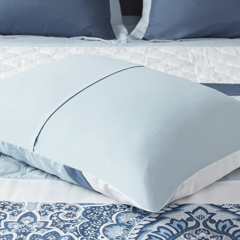 Ensemble d'édredon pour grand lit - 8 pièces avec taies décoratives européennes et coussins décoratifs bleus, Bleu