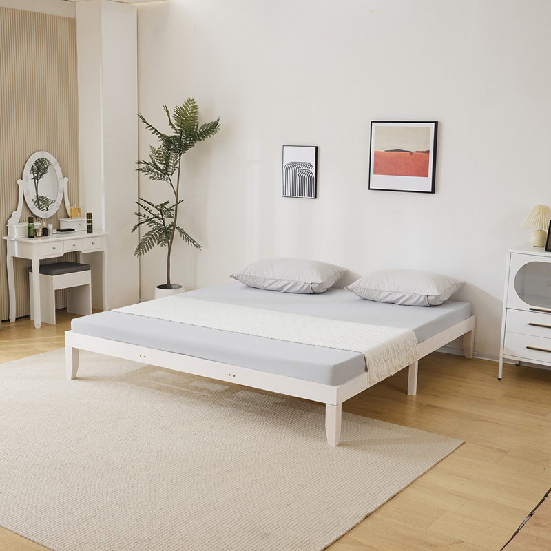 Basic Wooden Bed Frame, White, King