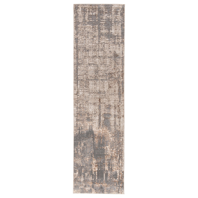 Tapis abstrait gris / taupe, Tapis de couloir 2 pi 2 po x 8 pi