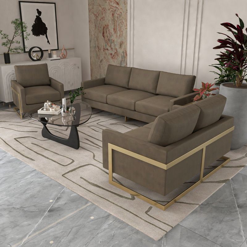 Lincoln Modern Velvet Accent Armchair – Upholstered Lounge Chair with Gold Metal Frame, Mid Century Style for Living Room or Bedroom