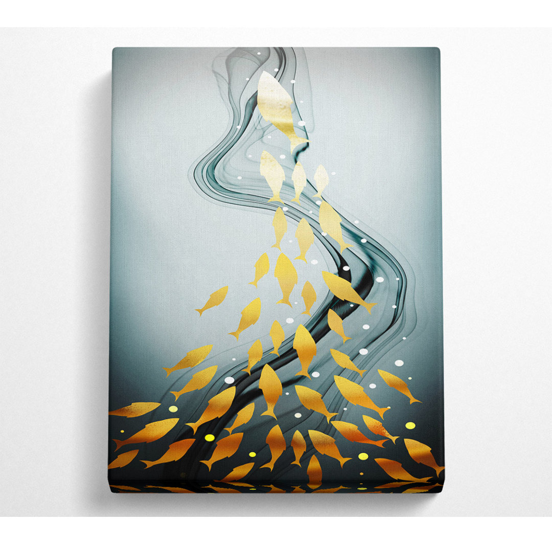 Gold Fish Wave - Kunstdrucke auf Leinwand ohne Rahmen